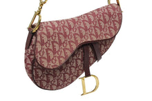 画像をギャラリービューアに読み込む, CHRISTIAN DIOR クリスチャンディオール トロッター柄 サドルバッグ ハンドバッグ キャンバス ボルドー ゴールド 美品 中古 4b009864