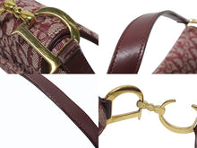 画像をギャラリービューアに読み込む, CHRISTIAN DIOR クリスチャンディオール トロッター柄 サドルバッグ ハンドバッグ キャンバス ボルドー ゴールド 美品 中古 4b009864
