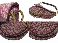 画像をギャラリービューアに読み込む, CHRISTIAN DIOR クリスチャンディオール トロッター柄 サドルバッグ ハンドバッグ キャンバス ボルドー ゴールド 美品 中古 4b009864