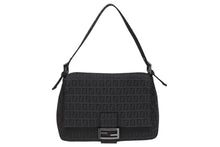 画像をギャラリービューアに読み込む, FENDI フェンディ ハンドバッグ マンマバケット ブラック キャンバス レザー ズッカ ズッキーノ柄 美品 中古 4b009867