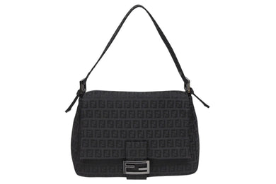 FENDI フェンディ ハンドバッグ マンマバケット ブラック キャンバス レザー ズッカ ズッキーノ柄 美品 中古 4b009867
