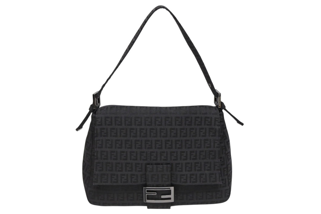 FENDI フェンディ ハンドバッグ マンマバケット ブラック キャンバス レザー ズッカ ズッキーノ柄 美品 中古 4b009867