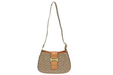 CHRISTIAN DIOR クリスチャンディオール ワンショルダーバッグ ストリートシック トロッターライン ベージュ ブラウン ゴールド金具 美品 中古 4b009868