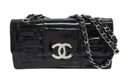 CHANEL シャネル Sフラップ Wチェーンショルダーバッグ 10番台 ココマーク パテントレザー ブラック シルバー金具 美品 中古 4b009878