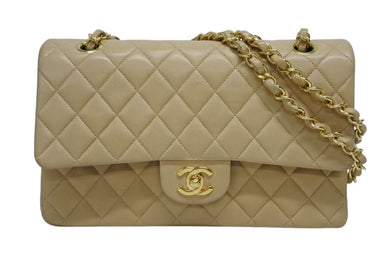 CHANEL シャネル マトラッセ25 Wフラップ Wチェーンショルダーバッグ ココマーク ラムスキン ベージュ 5番台 ゴールド金具 良品 中古 4b009883