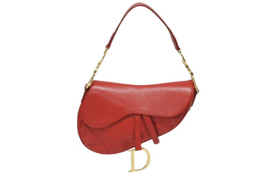 Christian Dior クリスチャンディオール ハンドバッグ サドルバック レザー レッド MU0021 ゴールド金具 美品 中古 4b009889