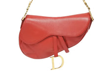 Load image into Gallery viewer, Christian Dior クリスチャンディオール ハンドバッグ サドルバック レザー レッド MU0021 ゴールド金具 美品 中古 4b009889