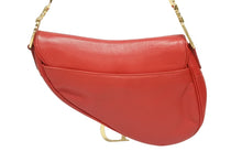 Load image into Gallery viewer, Christian Dior クリスチャンディオール ハンドバッグ サドルバック レザー レッド MU0021 ゴールド金具 美品 中古 4b009889