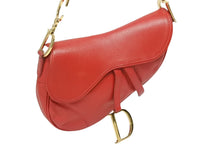 Load image into Gallery viewer, Christian Dior クリスチャンディオール ハンドバッグ サドルバック レザー レッド MU0021 ゴールド金具 美品 中古 4b009889