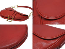 Load image into Gallery viewer, Christian Dior クリスチャンディオール ハンドバッグ サドルバック レザー レッド MU0021 ゴールド金具 美品 中古 4b009889