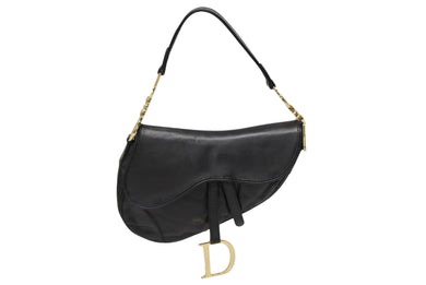 Christian Dior クリスチャンディオール ハンドバッグ サドルバック ブラック カーフ MU0060 ゴールド金具 美品 中古 4b009890