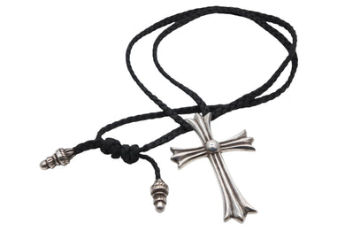 極美品 CHROME HEARTS クロムハーツ CH CROSS LRG ラージCHクロス Wボロチップ ネックレス 重量約64.6g レザーブレイド 中古 4b009912