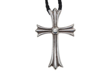 Load image into Gallery viewer, 極美品 CHROME HEARTS クロムハーツ CH CROSS LRG ラージCHクロス Wボロチップ ネックレス 重量約64.6g レザーブレイド 中古 4b009912