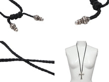 Load image into Gallery viewer, 極美品 CHROME HEARTS クロムハーツ CH CROSS LRG ラージCHクロス Wボロチップ ネックレス 重量約64.6g レザーブレイド 中古 4b009912