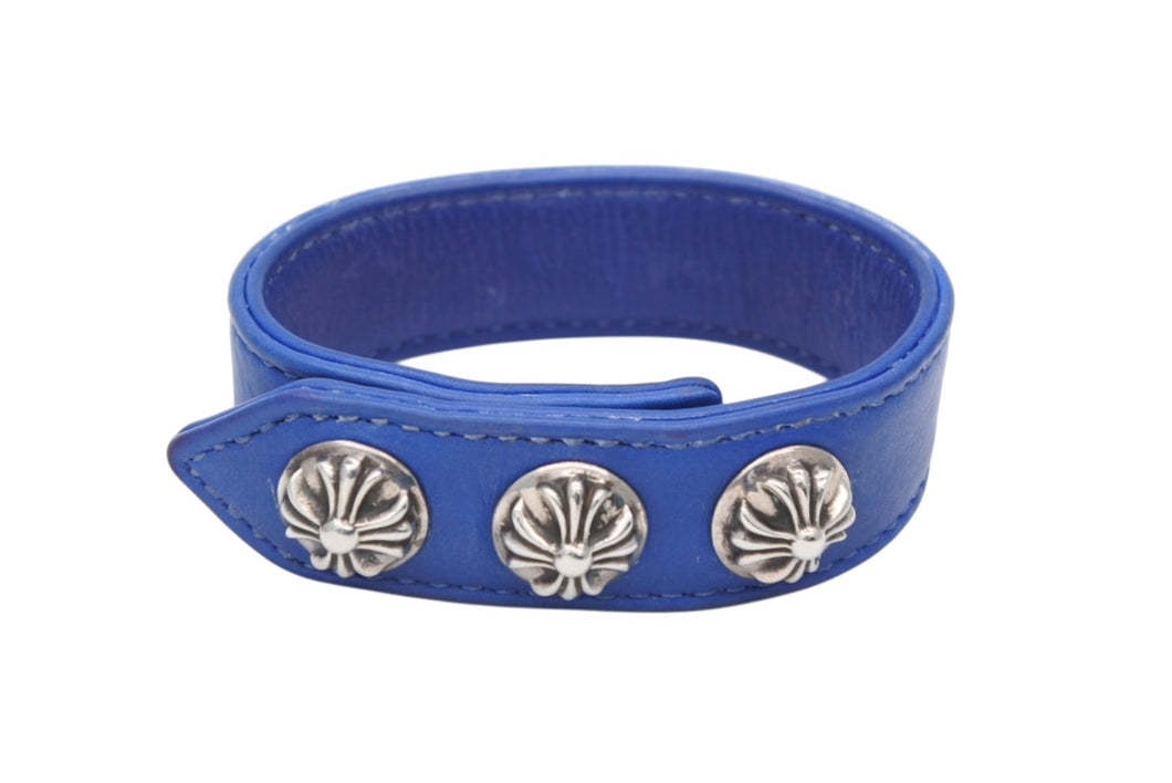 CHROME HEARTS クロムハーツ ブレスレット クロス 3BTN/2SNP 3ボタン2スナップ ブルー レザー シルバー925 美品 中古 4b009923