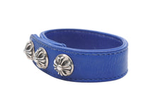 画像をギャラリービューアに読み込む, CHROME HEARTS クロムハーツ ブレスレット クロス 3BTN/2SNP 3ボタン2スナップ ブルー レザー シルバー925 美品 中古 4b009923