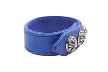 画像をギャラリービューアに読み込む, CHROME HEARTS クロムハーツ ブレスレット クロス 3BTN/2SNP 3ボタン2スナップ ブルー レザー シルバー925 美品 中古 4b009923