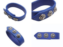 画像をギャラリービューアに読み込む, CHROME HEARTS クロムハーツ ブレスレット クロス 3BTN/2SNP 3ボタン2スナップ ブルー レザー シルバー925 美品 中古 4b009923