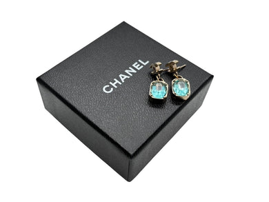 極美品 CHANEL シャネル ココマーク ドロップピアス 重量約4.0g 07A刻印 ラインストーン メタル GP ゴールド ブルー 両耳用 中古 4b009595