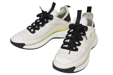 CHANEL シャネル ローカットスニーカー G35617 定価98019円 ミックスファイバー カーフスキン ホワイト ブラック サイズ38 1/2 美品 中古 4b009951