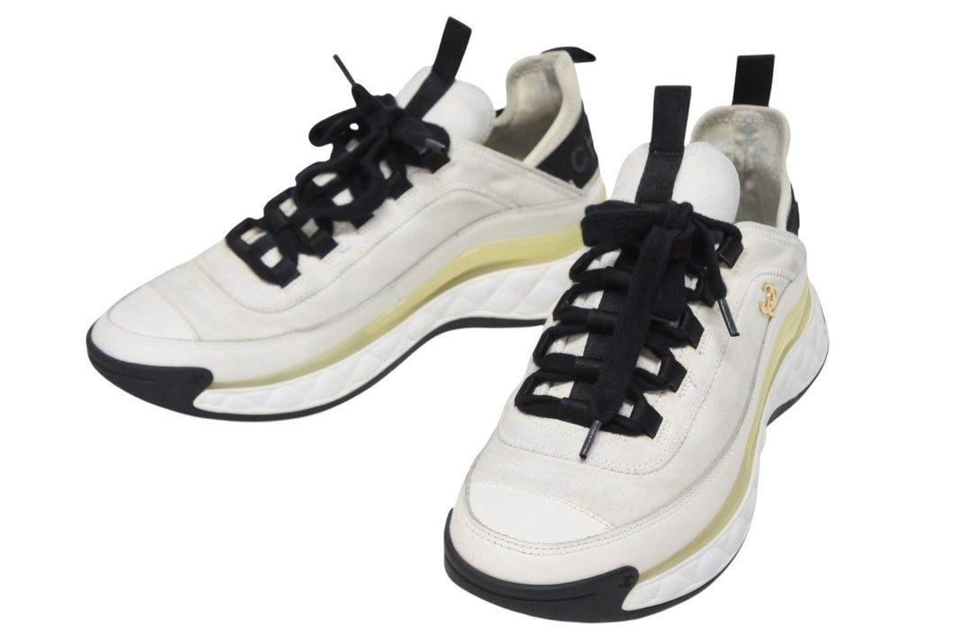 CHANEL シャネル ローカットスニーカー G35617 定価98019円 ミックスファイバー カーフスキン ホワイト ブラック サイズ38 1/2 美品 中古 4b009951