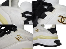 画像をギャラリービューアに読み込む, CHANEL シャネル ローカットスニーカー G35617 定価98019円 ミックスファイバー カーフスキン ホワイト ブラック サイズ38 1/2 美品 中古 4b009951