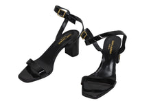 Load image into Gallery viewer, SAINT LAURENT サンローラン サンダル チャンキーヒール パテントレザー ブラック ゴールド金具 サイズ38 1/2 美品 中古 4b009955