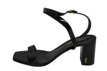 Load image into Gallery viewer, SAINT LAURENT サンローラン サンダル チャンキーヒール パテントレザー ブラック ゴールド金具 サイズ38 1/2 美品 中古 4b009955