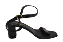 Load image into Gallery viewer, SAINT LAURENT サンローラン サンダル チャンキーヒール パテントレザー ブラック ゴールド金具 サイズ38 1/2 美品 中古 4b009955