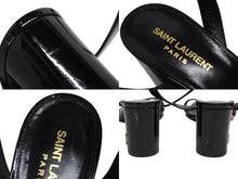 Load image into Gallery viewer, SAINT LAURENT サンローラン サンダル チャンキーヒール パテントレザー ブラック ゴールド金具 サイズ38 1/2 美品 中古 4b009955