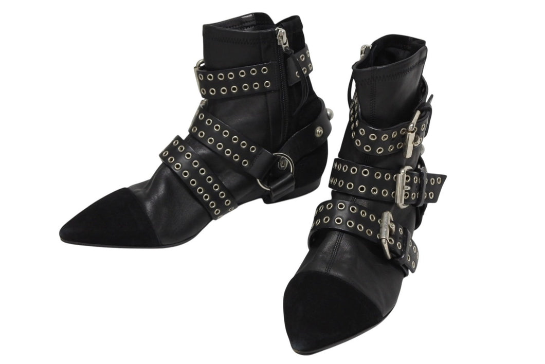 極美品 Isabel Marant イザベル マラン ローリング アンクル ブーツ スウェード レザー ブラック シルバー金具 サイズ38 中古 4b009957