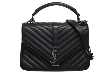 極美品 SAINT LAURENT サンローラン カレッジ チェーンショルダーバッグ ハンドバッグ YSL ブラック ガンメタル金具 中古 4b009965