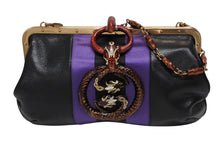 画像をギャラリービューアに読み込む, 極美品 GUCCI グッチ ワンショルダーバッグ 129457 04AW トムフォード期 レザー サテン ブラック パープル スネーク ゴールド金具 中古 4b009972