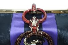 画像をギャラリービューアに読み込む, 極美品 GUCCI グッチ ワンショルダーバッグ 129457 04AW トムフォード期 レザー サテン ブラック パープル スネーク ゴールド金具 中古 4b009972