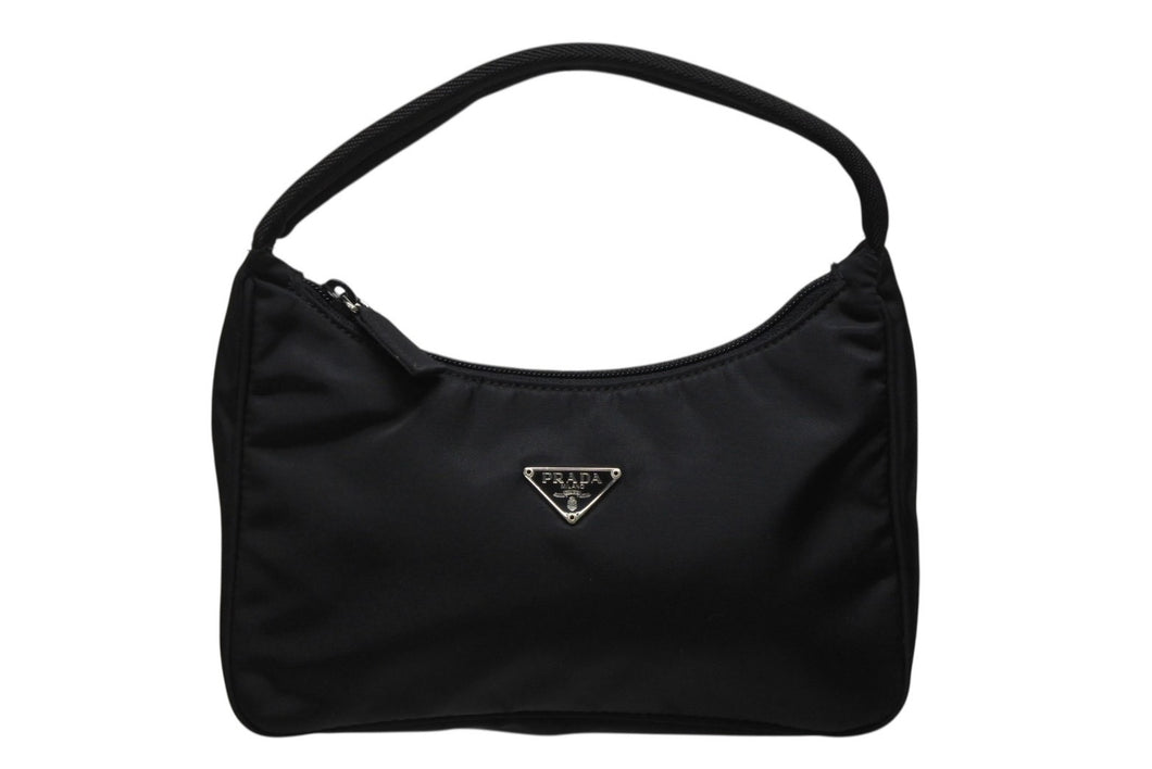 極美品 PRADA プラダ ハンドバッグ アクセサリーポーチトライアングルロゴ ナイロン ブラック 中古 4b009979