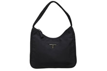 画像をギャラリービューアに読み込む, PRADA プラダ ホーボー ハンドバッグ ワンショルダーバッグ MV515 トライアングルロゴ ナイロン ブラック 美品 中古 4b009980