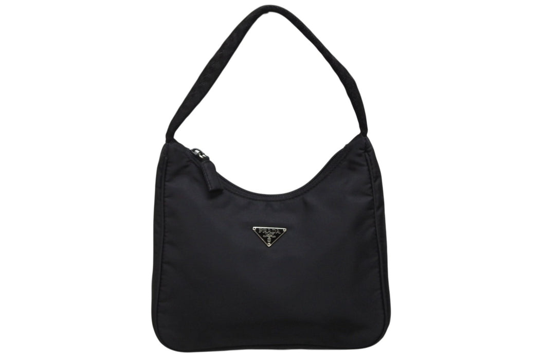 PRADA プラダ ホーボー ハンドバッグ ワンショルダーバッグ MV515 トライアングルロゴ ナイロン ブラック 美品 中古 4b009980