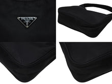 画像をギャラリービューアに読み込む, PRADA プラダ ホーボー ハンドバッグ ワンショルダーバッグ MV515 トライアングルロゴ ナイロン ブラック 美品 中古 4b009980