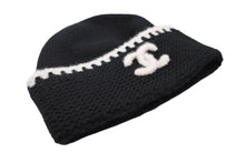 画像をギャラリービューアに読み込む, 新品同様 CHANEL シャネル ニットキャップ ビーニー AA9203 ココマーク カシミヤ シルク ブラック アイボリー 中古 4b009985