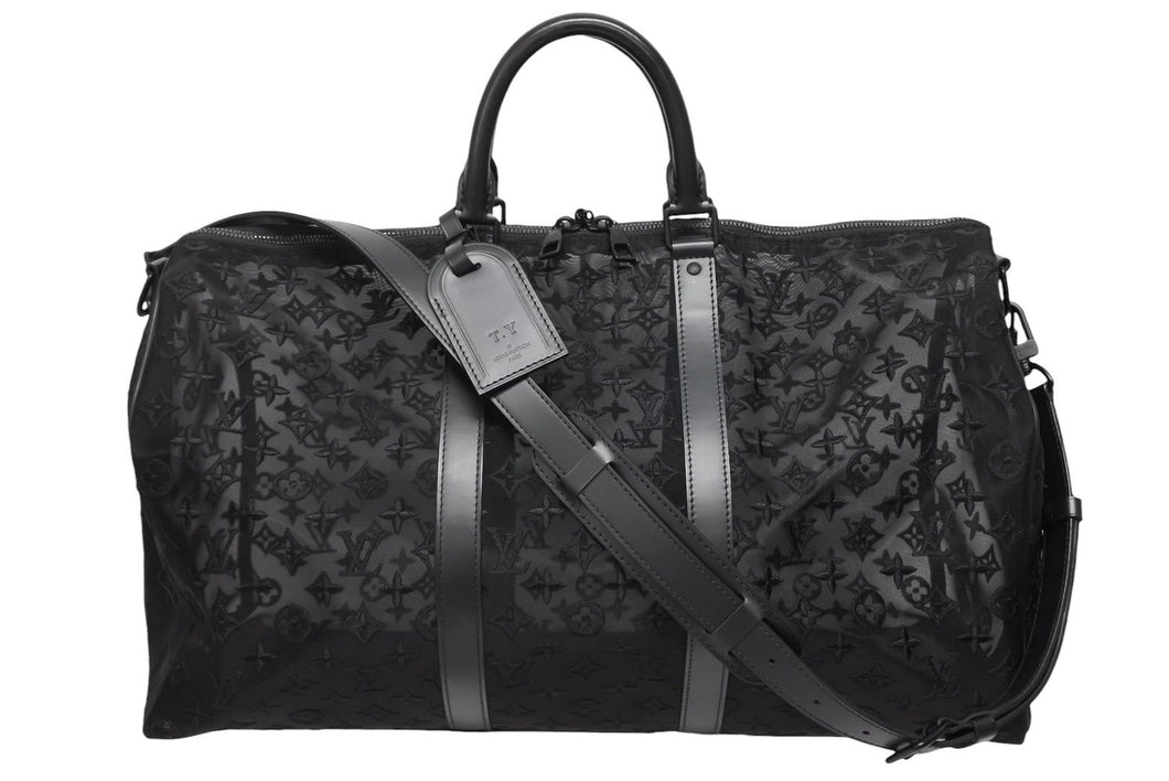 極美品 LOUIS VUITTON ルイヴィトン モノグラム シースルー キーポル バンドリエール50 ボストンバッグ ブラック M53971 中古 4b010019