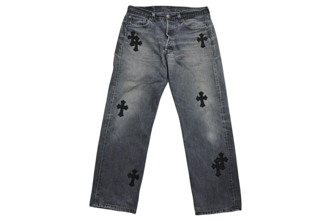 CHROME HEARTS クロムハーツ セメタリー クロスパッチ デニム パンツ リーバイス LEVI`S 501 サイズ31 ブラック 美品 中古 4b010029