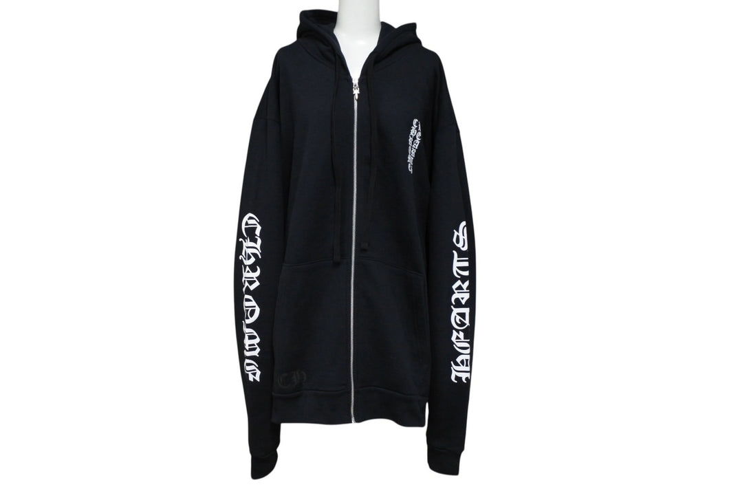 新品未使用 CHROME HEARTS クロムハーツ ジップアップフーディー パーカー サイズXL ダガージップ スクロールラベル シルバー925 中古 4b010032
