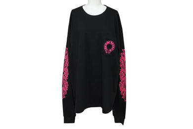 新品未使用 CHROME HEARTS クロムハーツ 長袖Tシャツ サイズXL ホースシュー フローラルクロス プリント ブラック ピンク 中古 4b010033