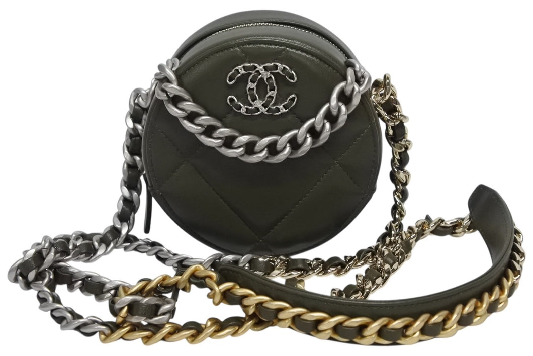 新品未使用 CHANEL シャネル CHANEL19 ラウンドクラッチ チェーンショルダーバッグ AP0945 ランダム番台 ココマーク ラムスキン 中古 4b010051