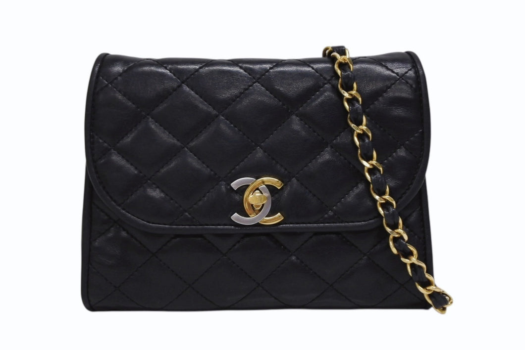 CHANEL シャネル Sフラップ Sチェーンショルダーバッグ 0番台 ラムスキン ココマーク バイカラー ブラック ゴールド金具 美品 中古 4b010058