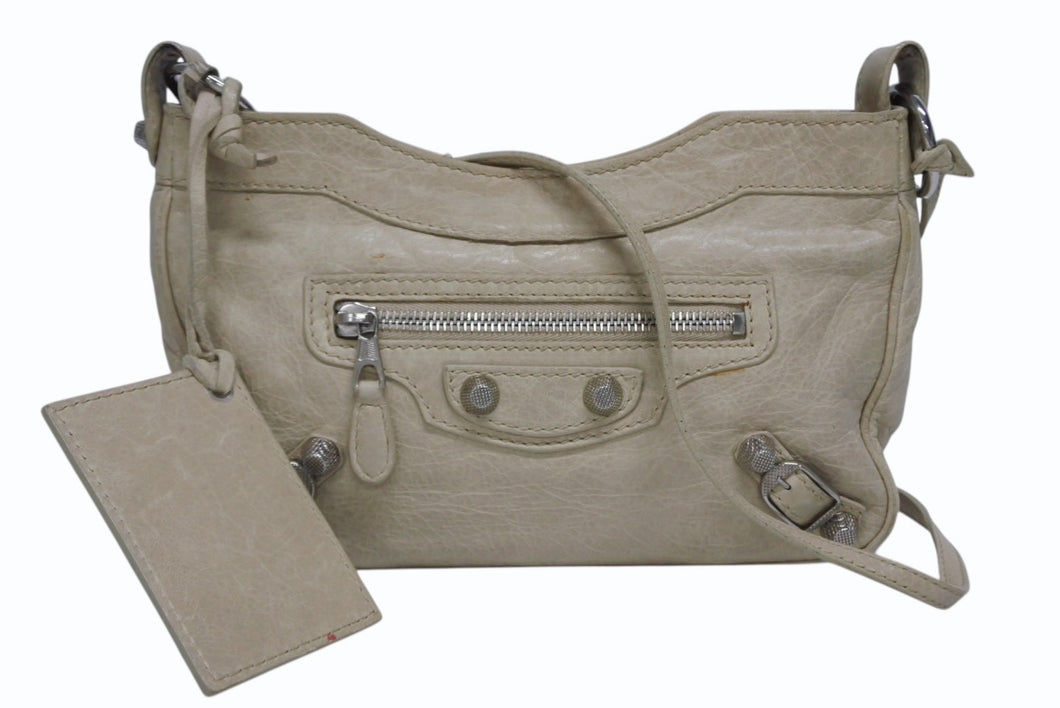 BALENCIAGA バレンシアガ クラシック ザ ヒップ ショルダーバッグ 002123 レザー ベージュ 美品 中古 4b010068