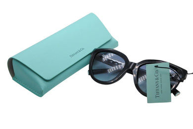 新品未使用 TIFFANY & Co ティファニー チェーンテンプル サングラス OTF4215F ブラック ブルー ゴールド金具 サイズ53◻︎19◻︎ 中古 4b010072