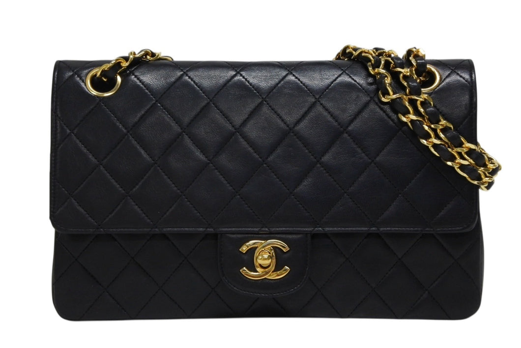 CHANEL シャネル マトラッセ25 Wフラップ Wチェーンショルダーバッグ 0番台 ラムスキン ココマーク ブラック ゴールド金具 美品 中古 4b010079