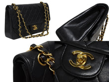 Load image into Gallery viewer, CHANEL シャネル マトラッセ25 Wフラップ Wチェーンショルダーバッグ 0番台 ラムスキン ココマーク ブラック ゴールド金具 美品 中古 4b010079