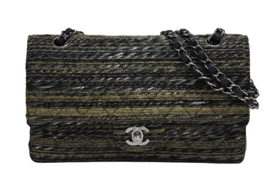 CHANEL シャネル マトラッセ25 Wフラップ Wチェーンショルダーバッグ 10番台 ココマーク ツイード レザー シルバー金具 美品 中古 4b010086